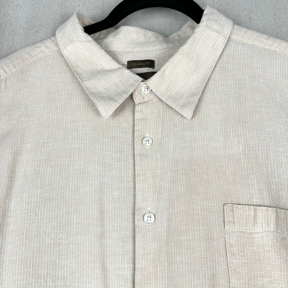 PRONTO UOMO BLUE | Men's Shirt Short Sleeve 3X Classic Fit Linen Cotton Cream